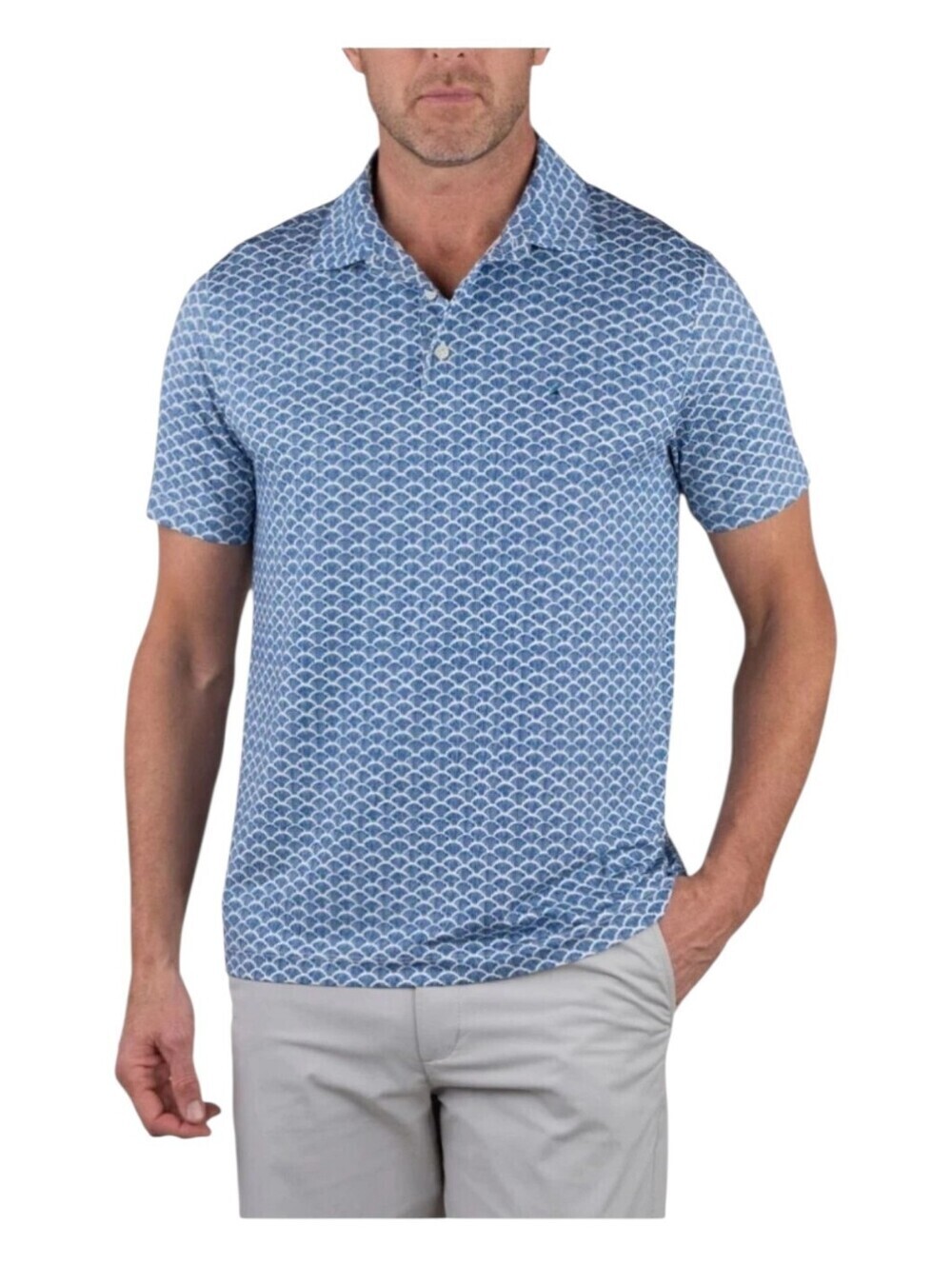 Tailor Vintage Mens Blue Surf The Web Shells Print Preppy Golf Polo Shirt Medium